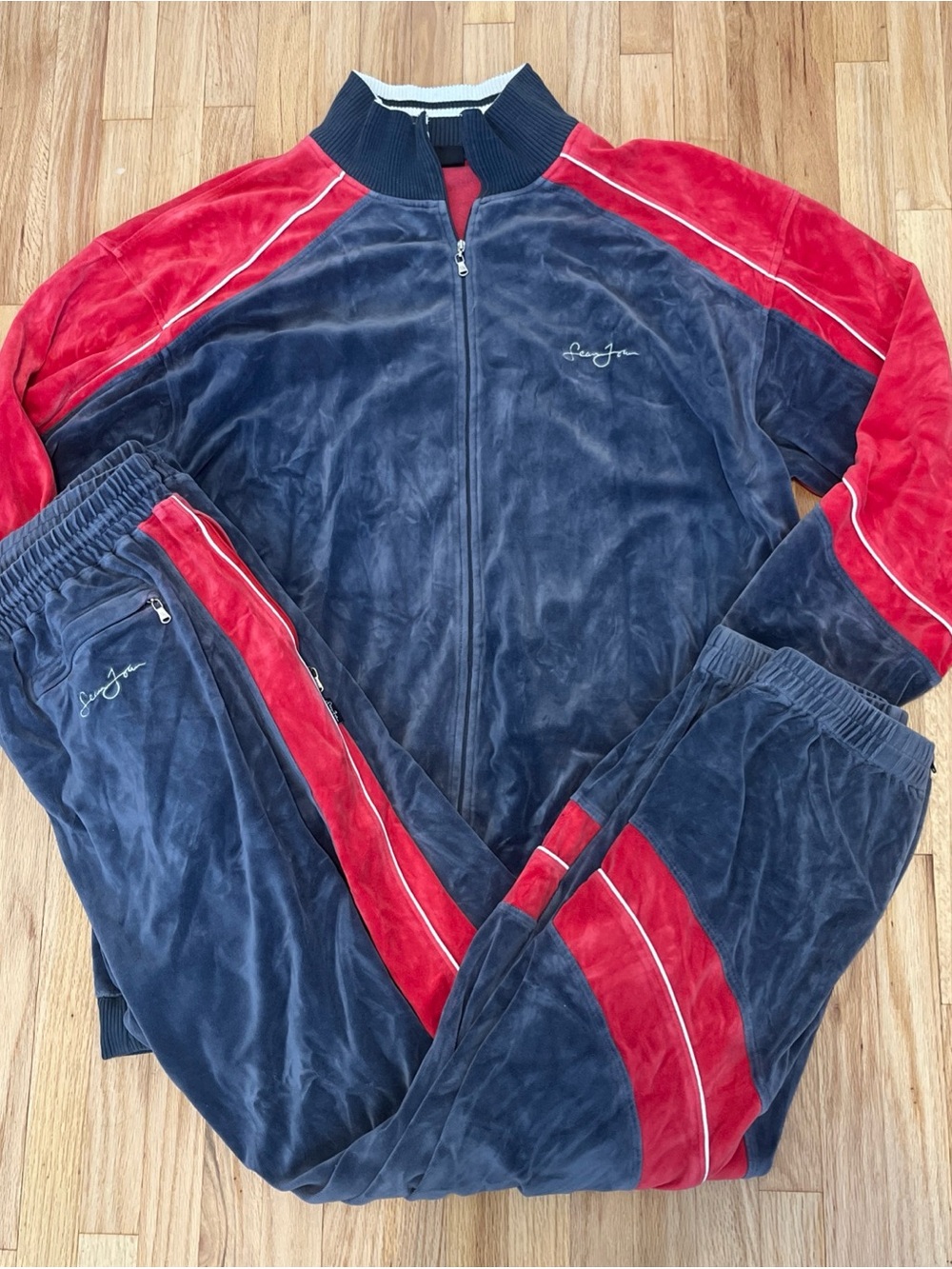 Vintage Sean John Tracksuit Mens 2XLT Track Jacket Pants Set Hip Hop Y2K Velour
